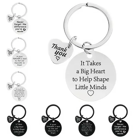 Teacher Appreciation Gift Stainless Steel Keychain Engraved Quotes Heart Charm For Teacher Graduation Party Jewelry Gift