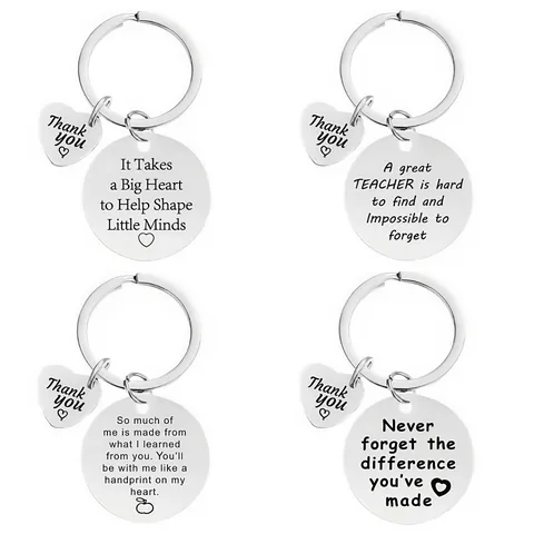 Teacher Appreciation Gift Stainless Steel Keychain Engraved Quotes Heart Charm For Teacher Graduation Party Jewelry Gift