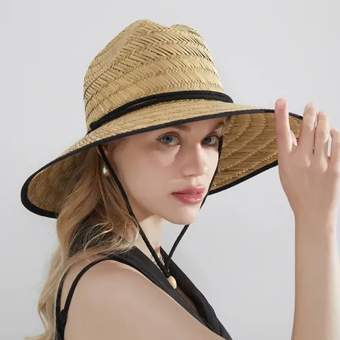 Handgewebter Strohhut Mit Breiter Krempe Für Damen Und Herren Sommer Sonnenschutz Atmungsaktiver Western Strohhut Mit Windseil