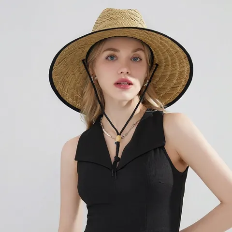 Handgewebter Strohhut Mit Breiter Krempe Für Damen Und Herren Sommer Sonnenschutz Atmungsaktiver Western Strohhut Mit Windseil