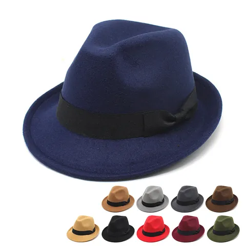 Vintage British Style Fedora Hat For Men Women Polyester Solid Color Bowknot Decor Retro Jazz Gentleman Hat Winter Warm Accessory