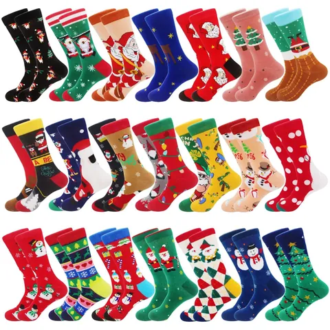 Unisex Weihnachtssocken Baumwolle Strick Socken Schneemann Elch Weihnachtsmann Muster Festliche Party Socken Große Größen Socken