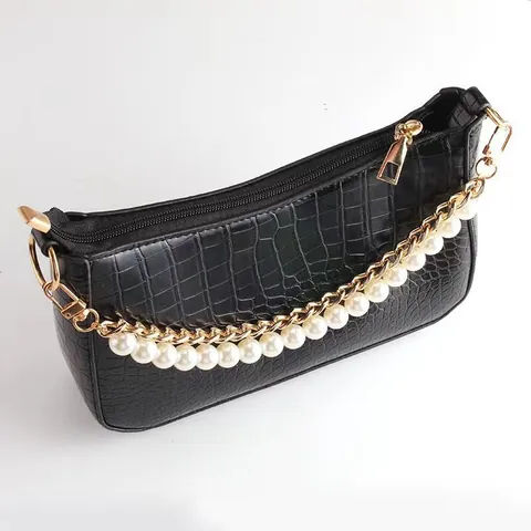 Accessoire de Sac à Chaîne en Métal Épais de Mode de Style Occidental en Perle Artificielle Bandoulière de Sac à Main Or Argent Chaîne Décorative