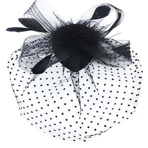 Vintage Feather Fascinator Headpiece With Polka Dot Mesh Veil And Gloves Set Elegant Wedding Party Bridal Hair Clip Hat Accessories