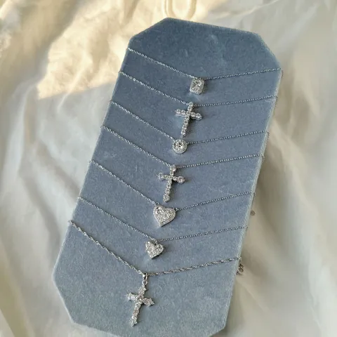 S925 Sterling Silver Necklace For Women Heart Cross Geometric Zirconia Inlaid Pendant Elegant Fashion Jewelry Necklace Gift