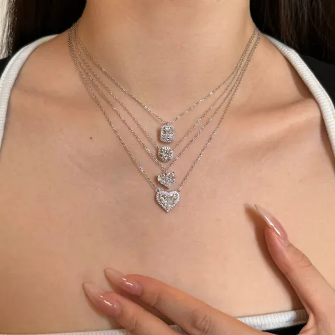 S925 Sterling Silver Necklace For Women Heart Cross Geometric Zirconia Inlaid Pendant Elegant Fashion Jewelry Necklace Gift