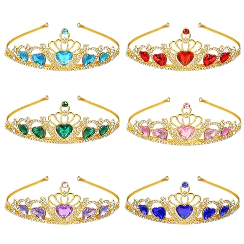 Princess Heart Shaped Rhinestone Crown Tiara Alloy Headband For Girls Birthday Party Performance Gold Silver Hair Jewelry