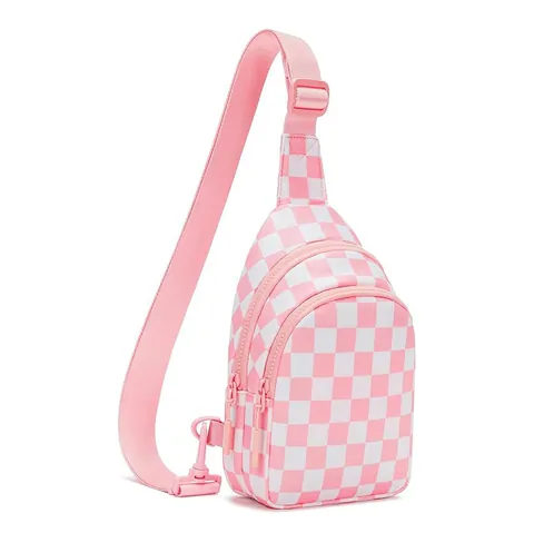 Waterproof Polyester Checkerboard Chest Bag Casual Sports Waist Bag Crossbody Bag Running Fitness Storage Bag For Women Men
