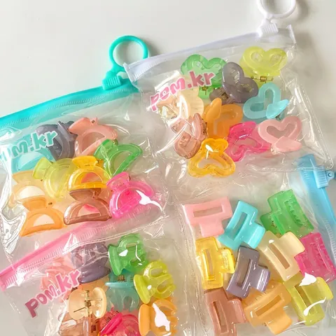 Korean Jelly Color Mini Hair Claw Clips For Girls Cute Macaron Candy Color Plastic Resin Small Hairpins Kids Accessories Set