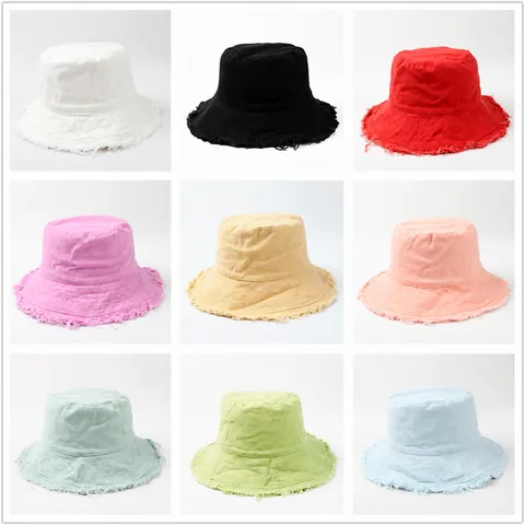 Washed Cotton Bucket Hat For Women Wide Brim Sun Protection Frayed Edges Vintage Foldable Fisherman Cap Casual Style