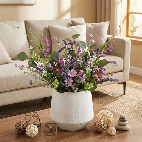 Ramo de Flores Artificiales Lavanda Margarita Eucalipto Plantas Falsas Mixtas Decoración del Hogar Boda Fiesta Flores Seda
