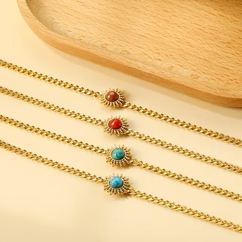 Zon Hanger Armband 18K Verguld Roestvrij Staal Kattenoog Steen Retro Cubaanse Ketting Verstelbaar Voor Dames Niche Stijl