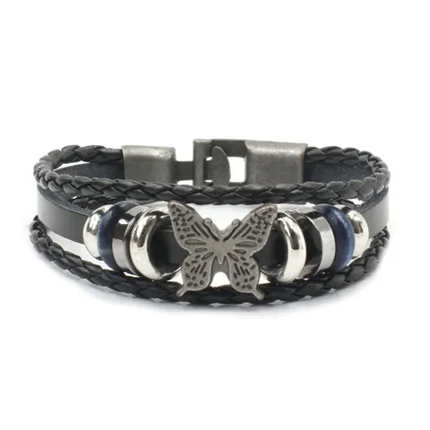 Men Vintage Hand-woven Leather Bracelet Multilayer Anchor Eagle Motorcycle Charm Bracelet Punk Nautical Jewelry Accessory