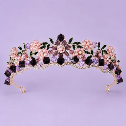 Vintage Crystal Artificial Pearl Flower Bridal Crown Luxurious Alloy Rhinestone Wedding Headpiece Elegant Baroque Queen Tiara For Women