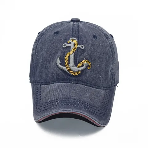 Gewaschener Denim Baumwolle Baseballkappe Für Herren Damen Casual Bestickt Anker Sonnenhut Outdoor Verstellbare Gebogene Krempe Trucker Hut