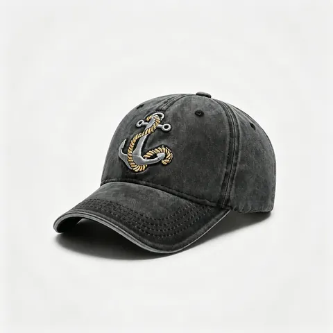 Gewaschener Denim Baumwolle Baseballkappe Für Herren Damen Casual Bestickt Anker Sonnenhut Outdoor Verstellbare Gebogene Krempe Trucker Hut