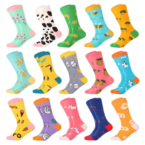 Unisex Trendy Colorful Jacquard Cotton Crew Socks Novelty Fruit Animal Patterned Happy Socks Style Casual Dress Socks