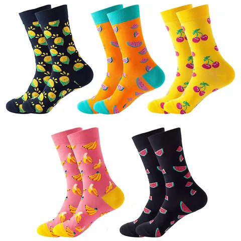 Unisex Fashion Fruit Pattern Crew Socks Cotton Breathable Lemon Watermelon Banana Cherry Style Casual Daily Sports Socks