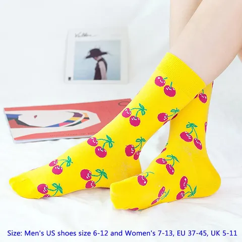 Unisex Fashion Fruit Pattern Crew Socks Cotton Breathable Lemon Watermelon Banana Cherry Style Casual Daily Sports Socks
