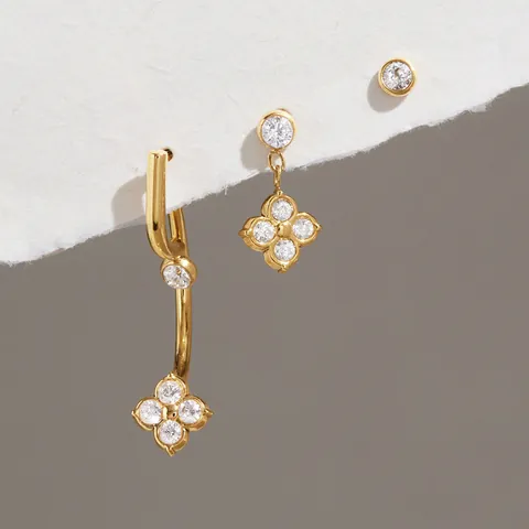 Juego de Pendientes de Acero Inoxidable con Trébol y Circonia para Mujer Chapado en Oro Pendientes de Botón Juego de Joyas de Moda