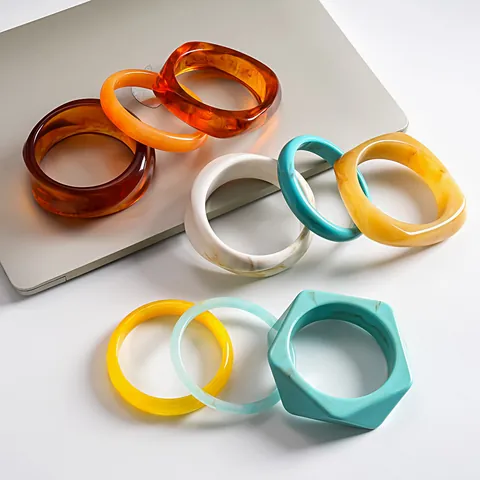 Braccialetto Rigido in Resina Retrò Motivo Marmoreo Vintage Geometrico Spesso Rotondo Impilabile Gioielli di Moda Regalo Accessorio per Mani