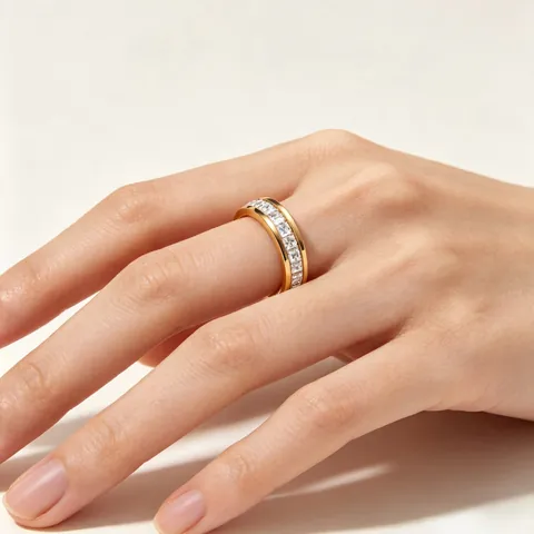 Titanium Stainless Steel Rhinestone Ring For Women Men Minimalist Square Cut Crystal Eternity Band Fashion Jewelry Couple Ring