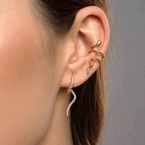 Stainless Steel Rhinestone Snake Front Back Stud Earrings Gold Wave Animal Jewelry For Women Detachable Snake Ear Cuff