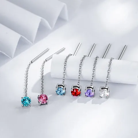 Titanium Steel Ear Chain Rhinestone Piercing Stud Earrings Minimalist Claw Setting Long Drop Earrings Jewelry For Women Men