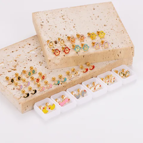 Süße 304 Edelstahl Cartoon Tier Ohrstecker Für Damen Kinder Pinguin Delfin Ente Eule Emaille Schraubverschluss Ohrring Geschenk