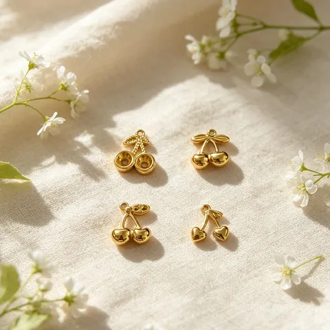 Mode Edelstahl Kleiner Kirsch Anhänger Obst DIY Halskette Ohrring Zubehör Strass Gold Kirsch Charms Für Schmuckherstellung Damen