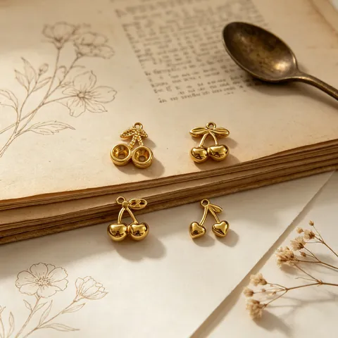 Mode Edelstahl Kleiner Kirsch Anhänger Obst DIY Halskette Ohrring Zubehör Strass Gold Kirsch Charms Für Schmuckherstellung Damen