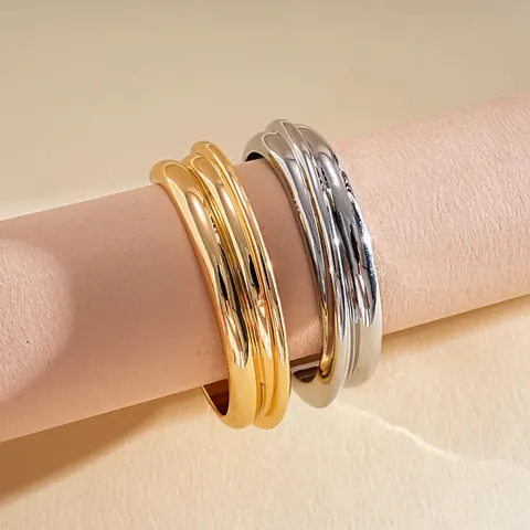 Minimalist Alloy Open Bangle For Women Geometric Textured Design Gold Silver Plated Elegant Fashion Jewelry Accessories