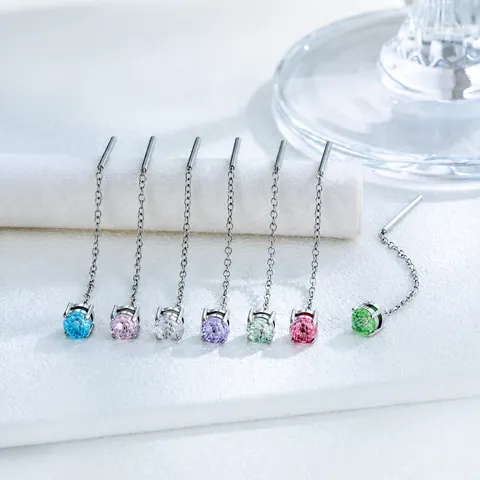 Titanium Steel Chain Earring Claw Setting Firework Cut Rhinestone Piercing Earring For Women Men Minimalist Niche Design Jewelry