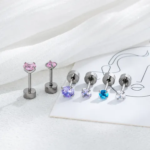 Mini Titanium Steel Rhinestone Helix Stud Earrings Petite Four Prong Style Ear Cartilage Tragus Piercing Jewelry For Unisex