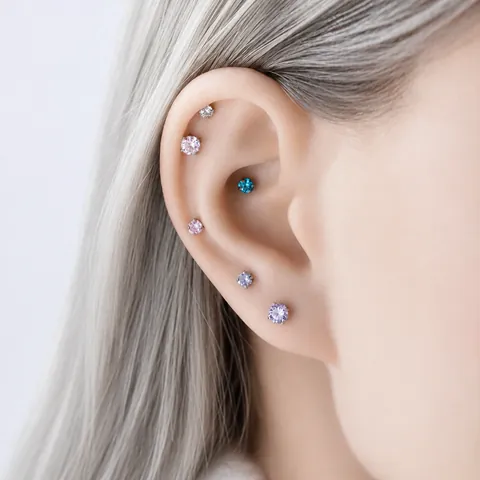 Mini Titanium Steel Rhinestone Helix Stud Earrings Petite Four Prong Style Ear Cartilage Tragus Piercing Jewelry For Unisex