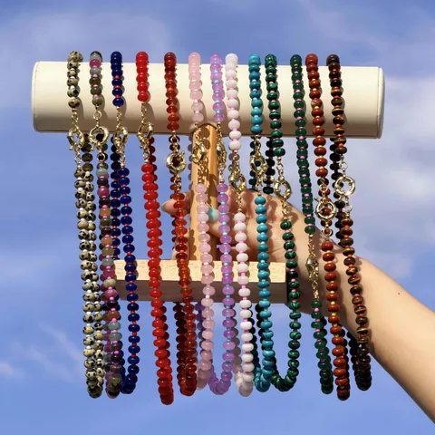 Vintage Natuursteen Kralen Halsketting Kleurrijke Dopamine Exquise Gelaagde Lange Halskettingen Met Gouden Sluiting Vrouwen Sieraden