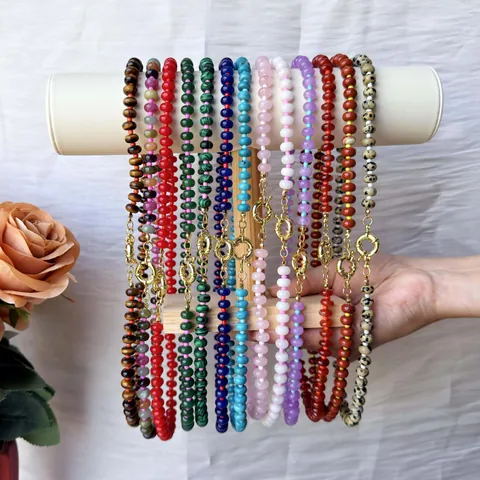 Vintage Natuursteen Kralen Halsketting Kleurrijke Dopamine Exquise Gelaagde Lange Halskettingen Met Gouden Sluiting Vrouwen Sieraden