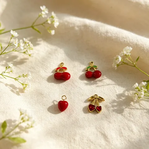 Edelstahl Fruchtanhänger Ohne Kette Erdbeere Kirsche Emaille Strass Charms Für DIY Schmuckherstellung Halsketten Armbänder Ohrring Zubehör