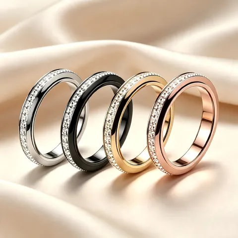 Rotatable Full Rhinestone Starry Sky Ring Titanium Steel Geometric Spinner Ring For Stress Relief Women Men Fashion Jewelry
