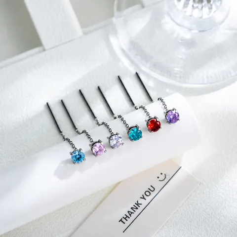 Orecchini a Catena in Acciaio Inossidabile Con Zirconia 4mm Incastonatura a Griffe Perno 1.0mm Gioielli Piercing Geometrici Singolo