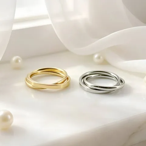 Minimalist Stainless Steel Interlocking Double Band Ring For Women Men Trinity Style Gold Silver Plated Geometric Jewelry