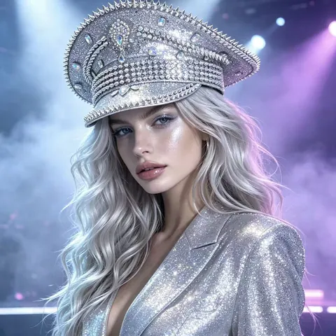 Chapeau de Marin Punk pour Femmes Avec Rivets Paillettes Casquette de Capitaine Y2K Performance Scène Fête Style Militaire
