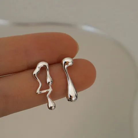 Asymmetric Lava Stud Earrings Minimalist Liquid Metal Design Copper Electroplated Niche Fashion Jewelry Gift For Women