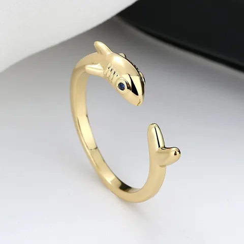 Haai Verstelbare Open Ring Voor Dames Heren Creatief Ontwerp Zinklegering Strass Blauw Oog Punk Gothic Sieraden Vingerring