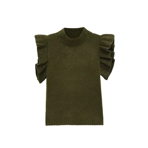 Dames Mode Gelaagde Ruffle Decoratie Gebreide Vest Top Polyester Bedrukt Mouwloos Effen Kleur Elegant Ladylike Casual Top