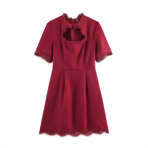 Vestito da Donna A-Line Mini con Patchwork in Pizzo Svuotato Sexy Dolce Manica Corta per Festa Notte Bodycon Tinta Unita