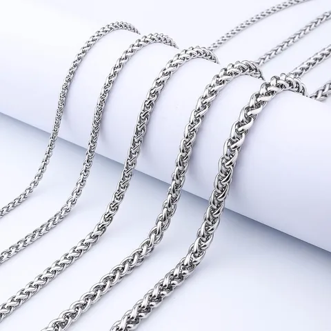 Stainless Steel Spiga Chain Necklace For Men Women High Polished Wheat Chain Spiga Link Jewelry For DIY Pendants Accessory