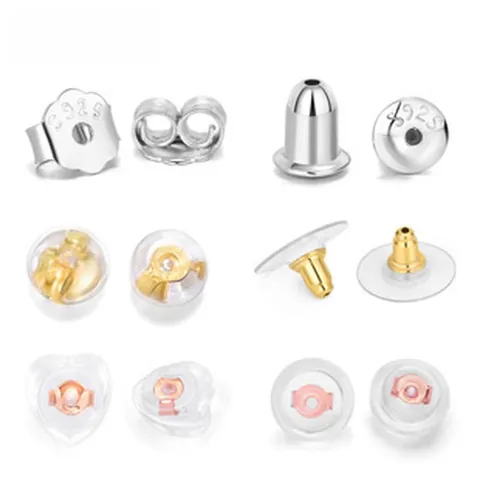 S925 Sterling Silver Earring Backs Silicone Ear Nuts Butterfly Bullet UFO Backings For DIY Earring Stud Accessories Making