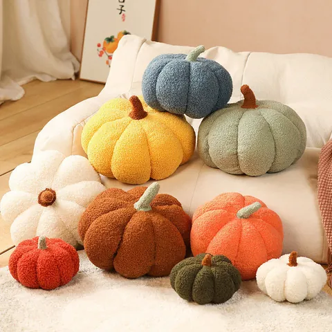 Coussin Créatif en Peluche Citrouille Tissu Bouclé Doux Coussin Décoratif pour Halloween Décoration de Maison Salon Canapé