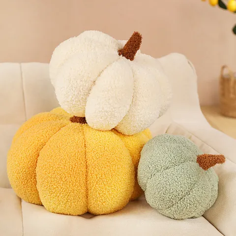 Coussin Créatif en Peluche Citrouille Tissu Bouclé Doux Coussin Décoratif pour Halloween Décoration de Maison Salon Canapé